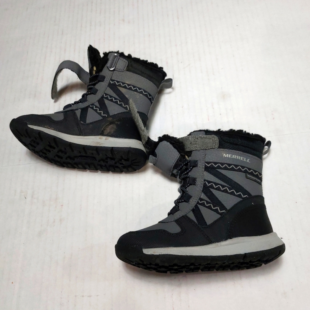 Merrell Baby boy Winter Snow Boots Size 7M Black Gray Faux Fur
